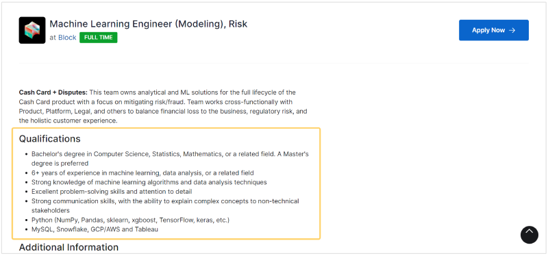 qualifications section of AI engineer job description